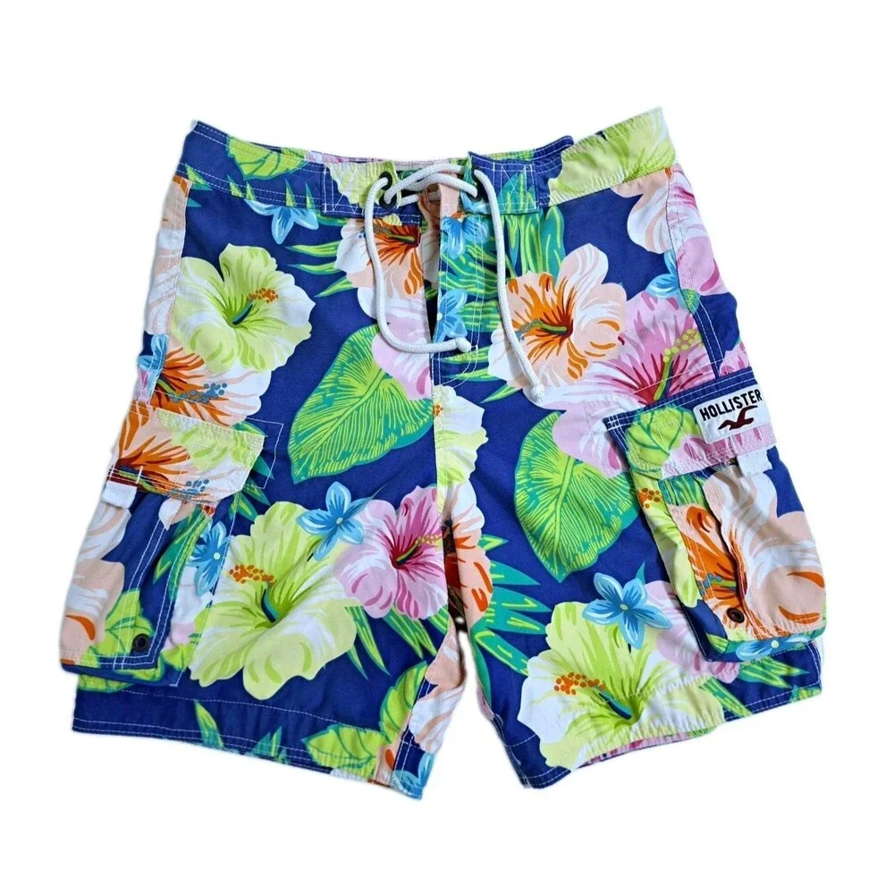 Hollister Boardshorts Swim Trunks Mens Medium Hawaiian Floral Hibiscus Tropical